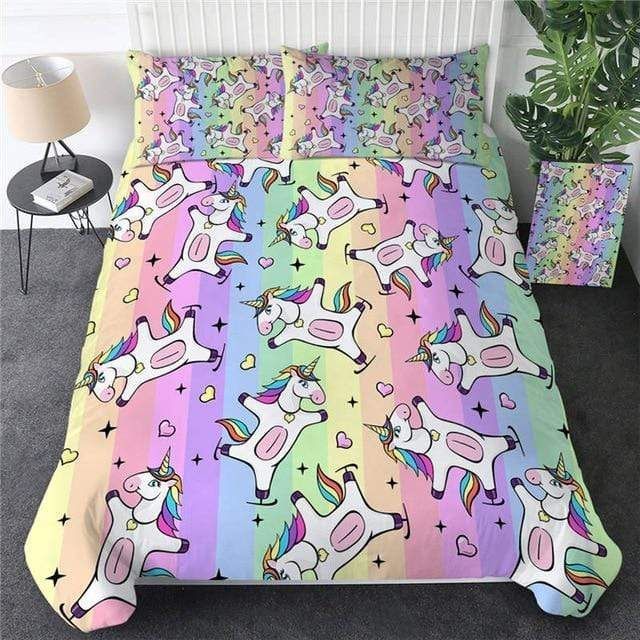 Rainbow Stripes Unicorn Bedding Set