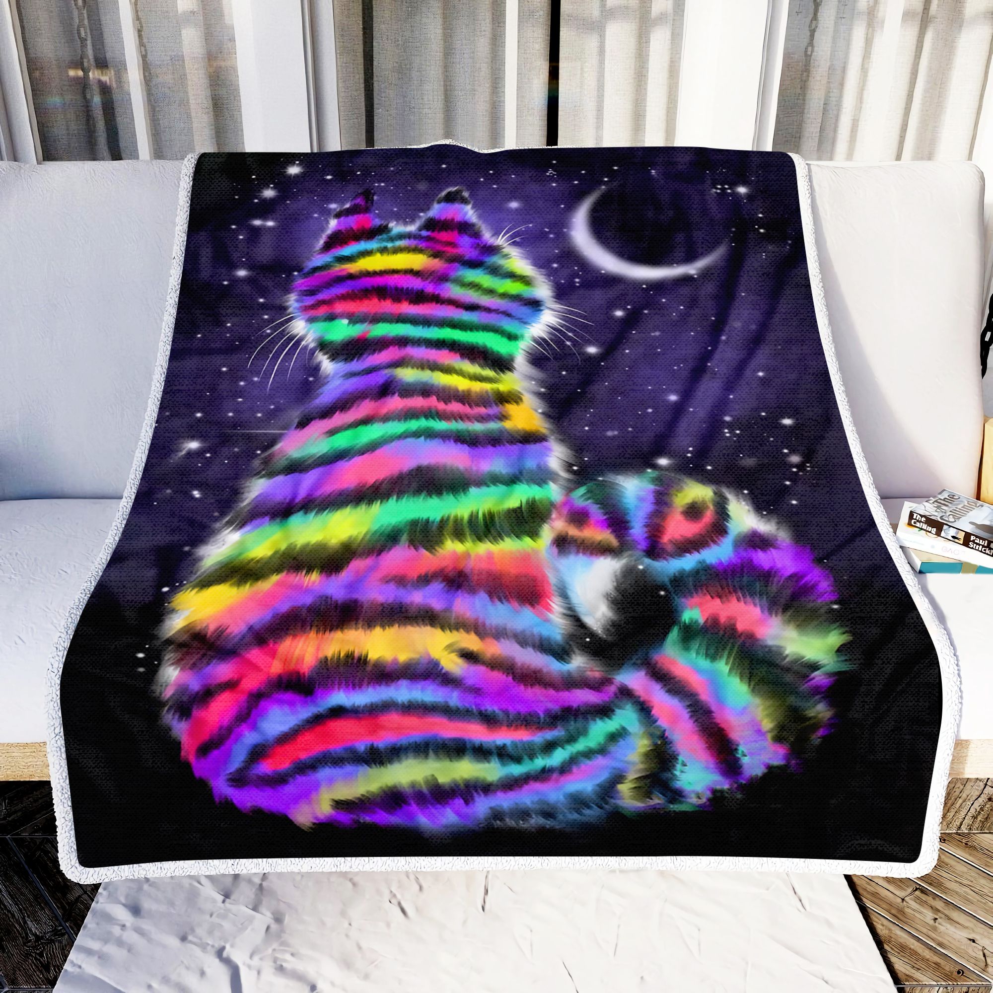 Rainbow Tiger Cat Fleece Blanket