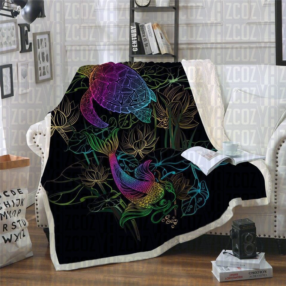 Rainbow Turtle And Koi Sherpa Fleece Blanket
