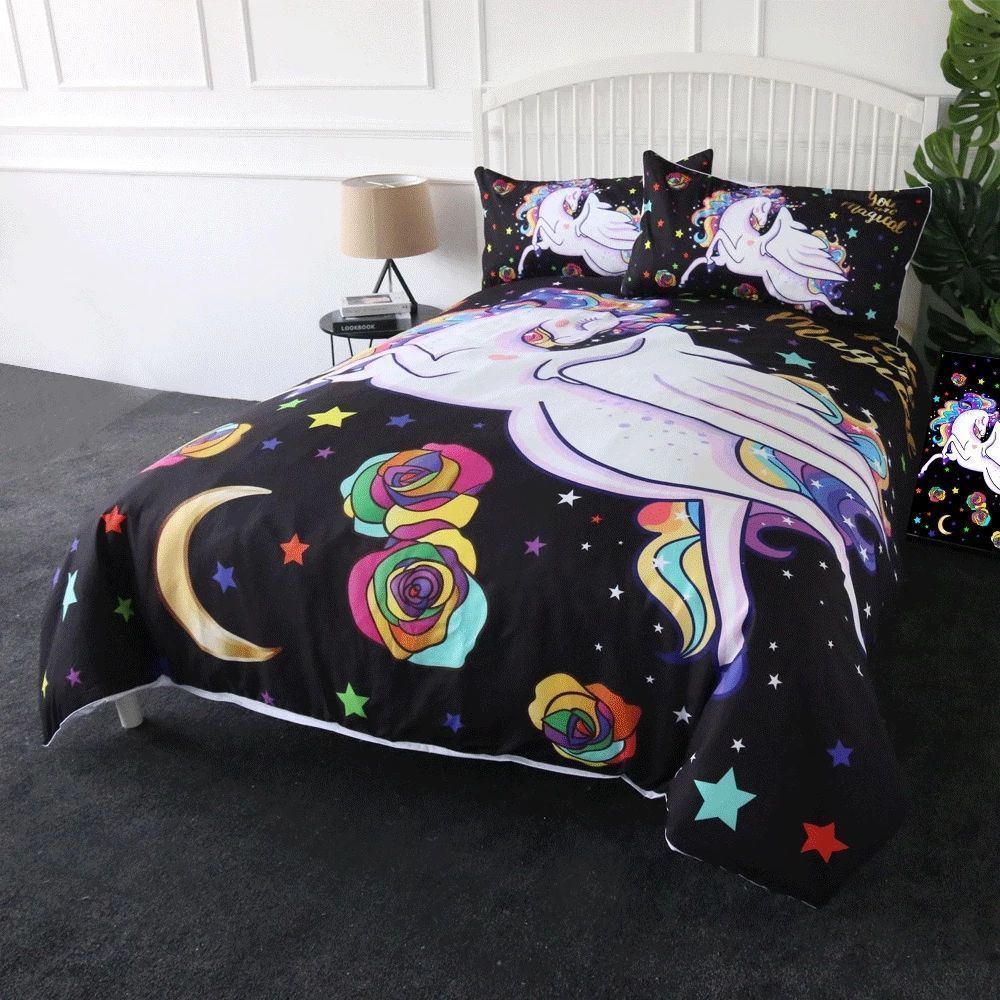 Rainbow Unicorn And Roses Bedding Set