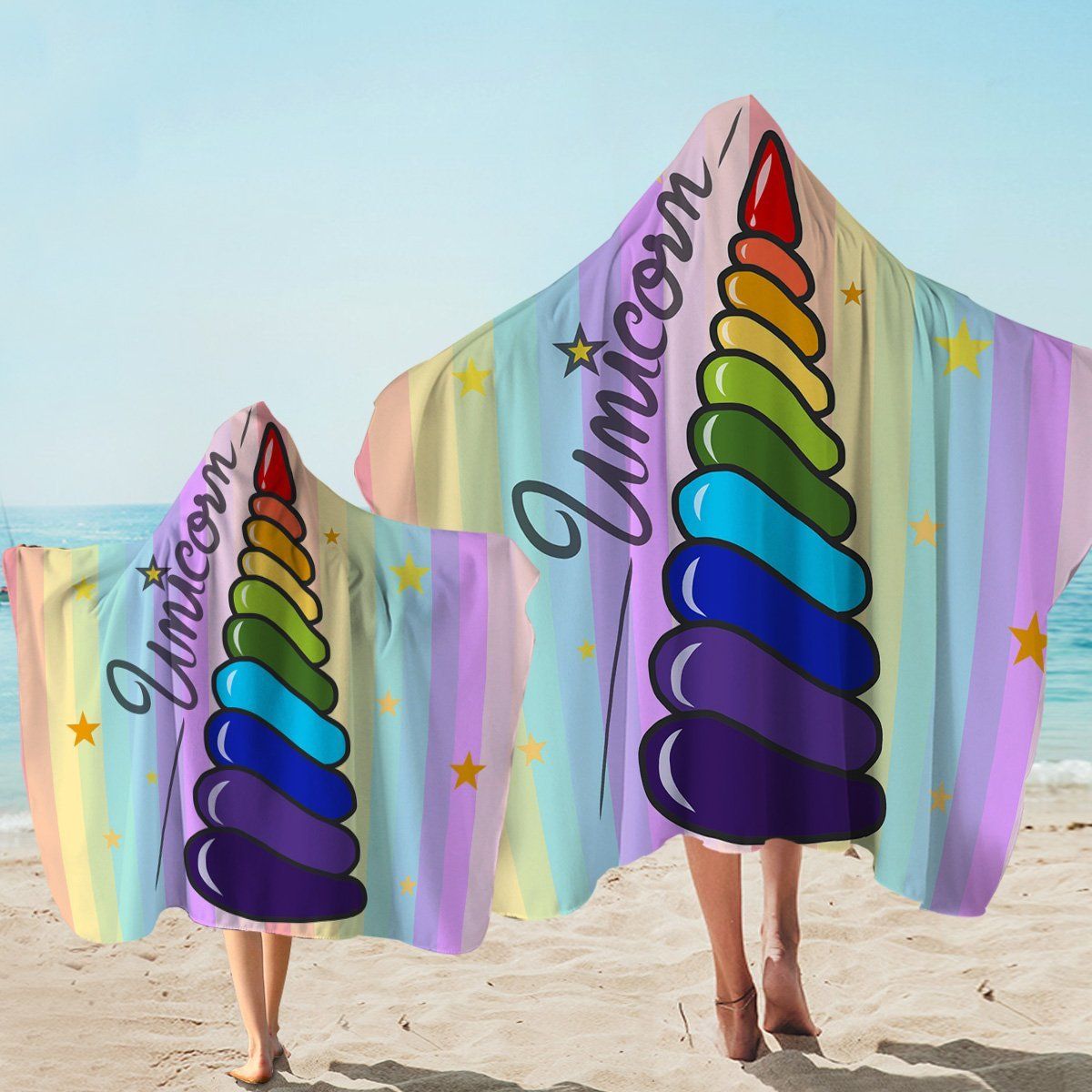 Rainbow Unicorn Horn Printed Hooded Towel