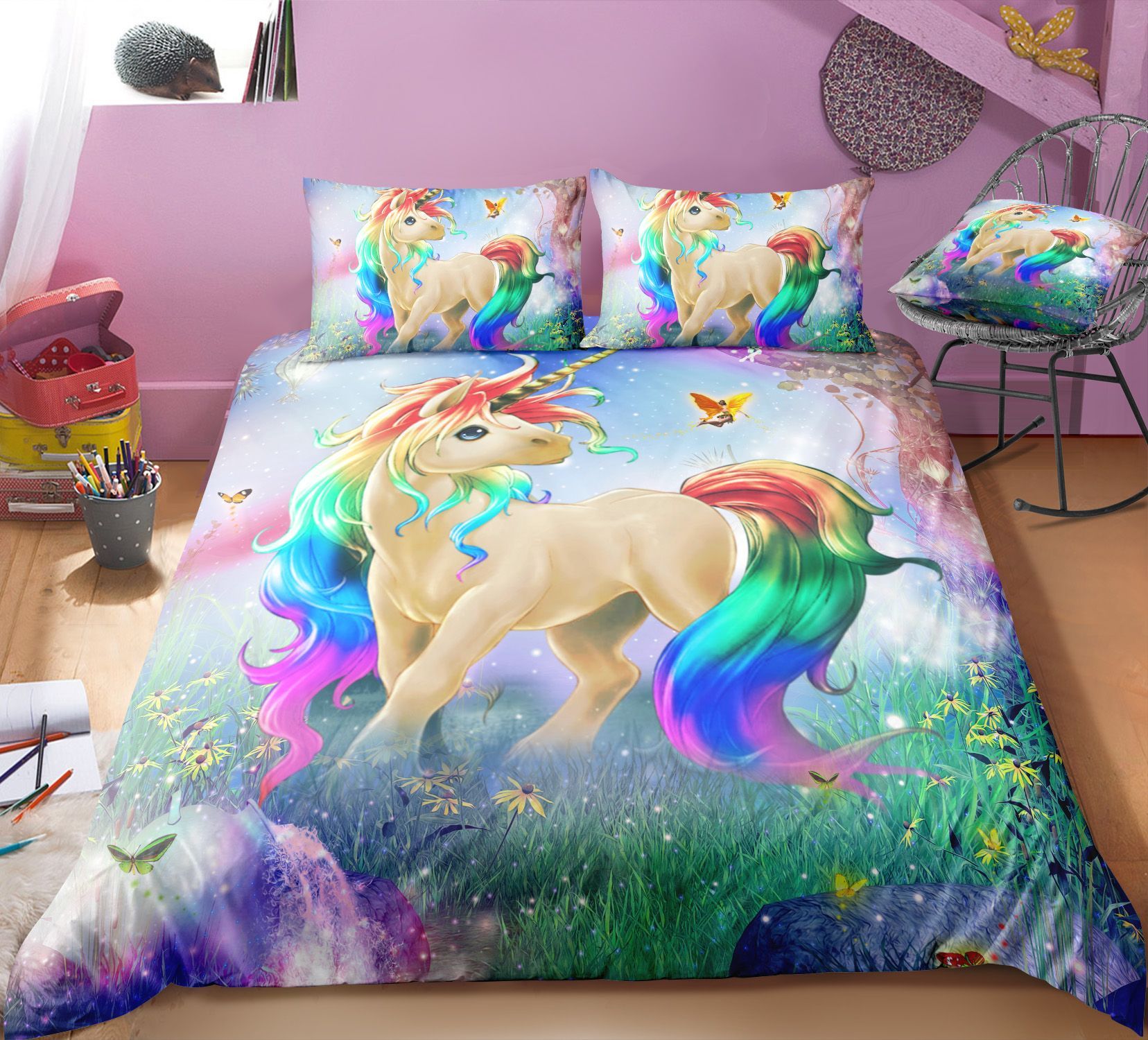 Rainbow Unicorn in Wonderland Bedding Set