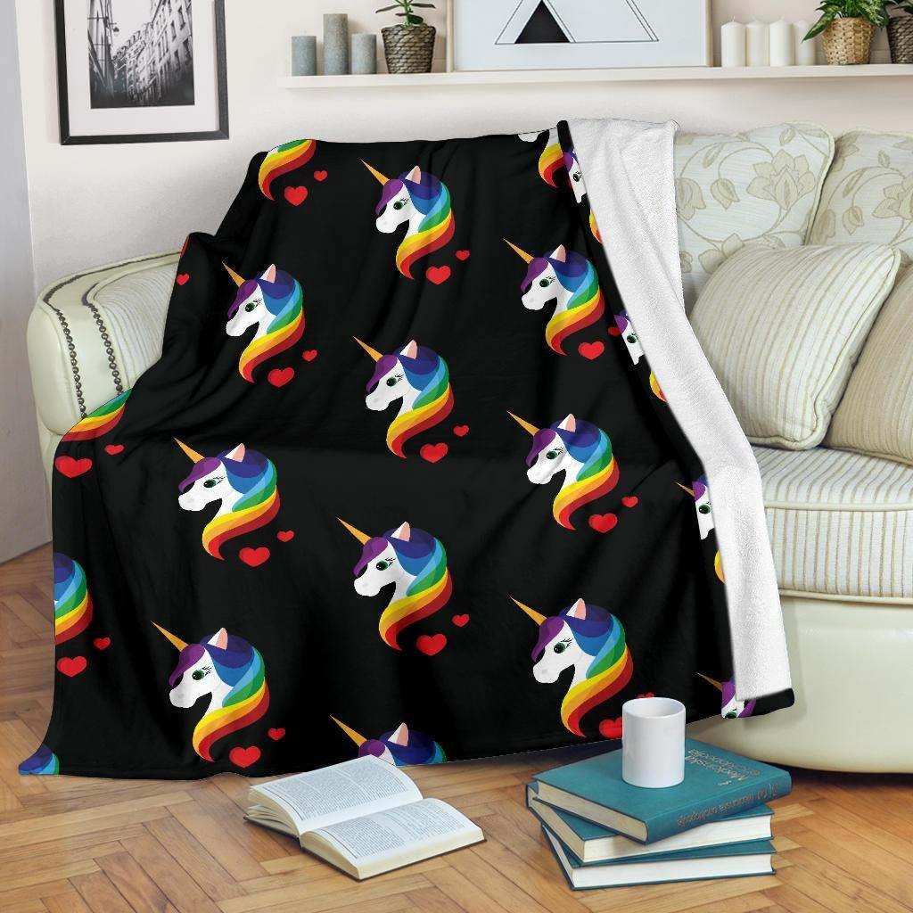 Rainbow Unicorn Pattern Sherpa Fleece Blanket