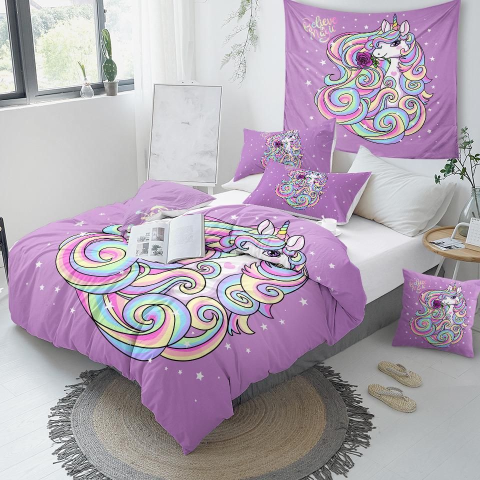 Rainbow Unicorn Purple Bedding Set
