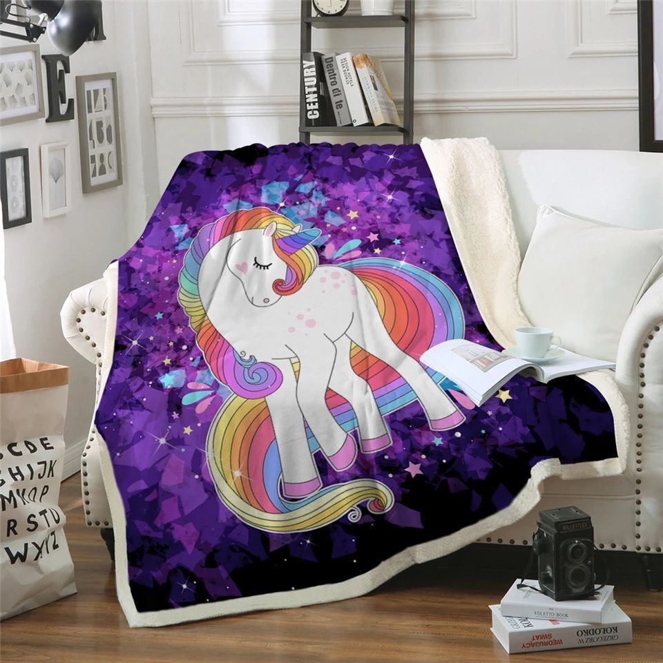 Rainbow Unicorn With Purple Background Sherpa Fleece Blanket