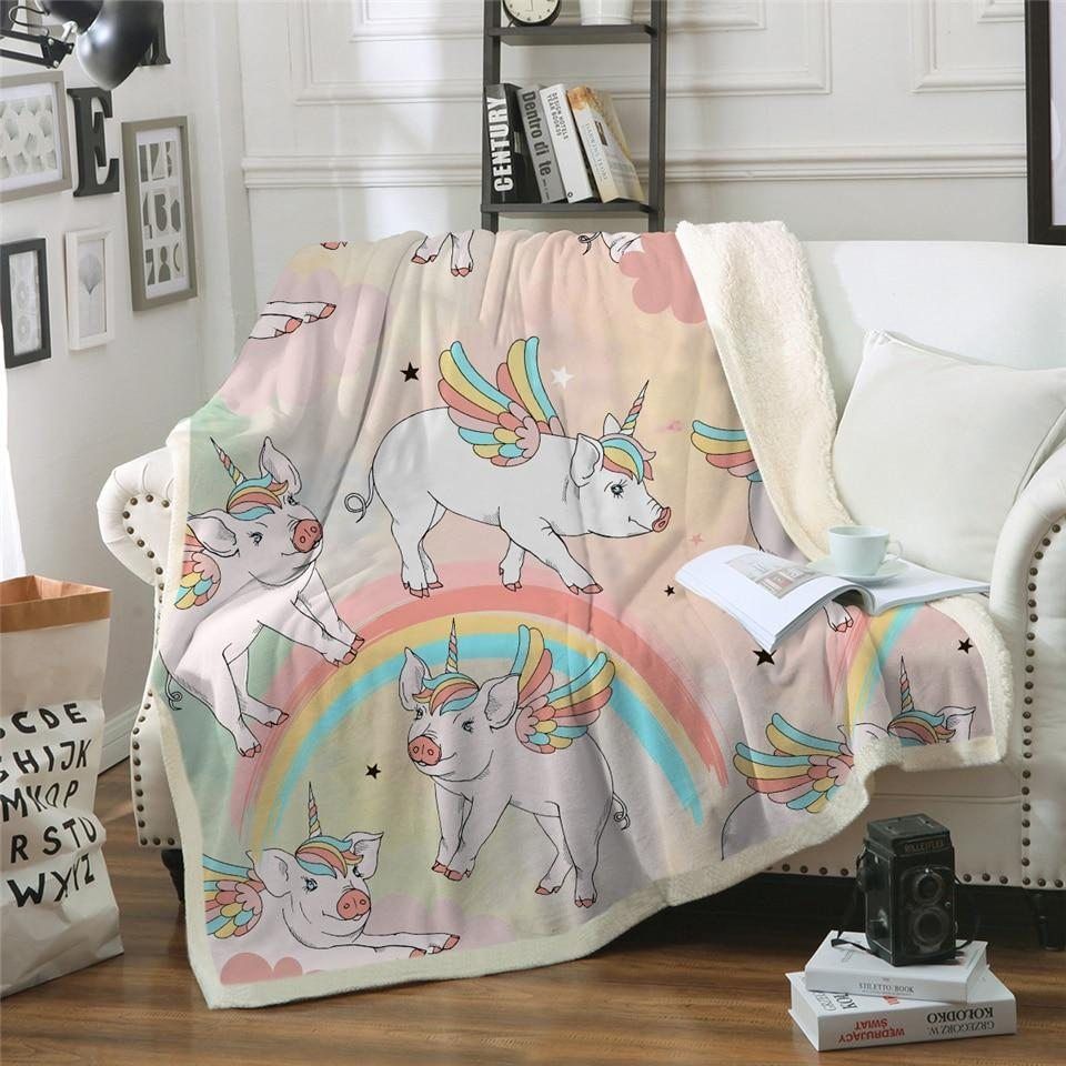Rainbow Unipig Sherpa Fleece Blanket