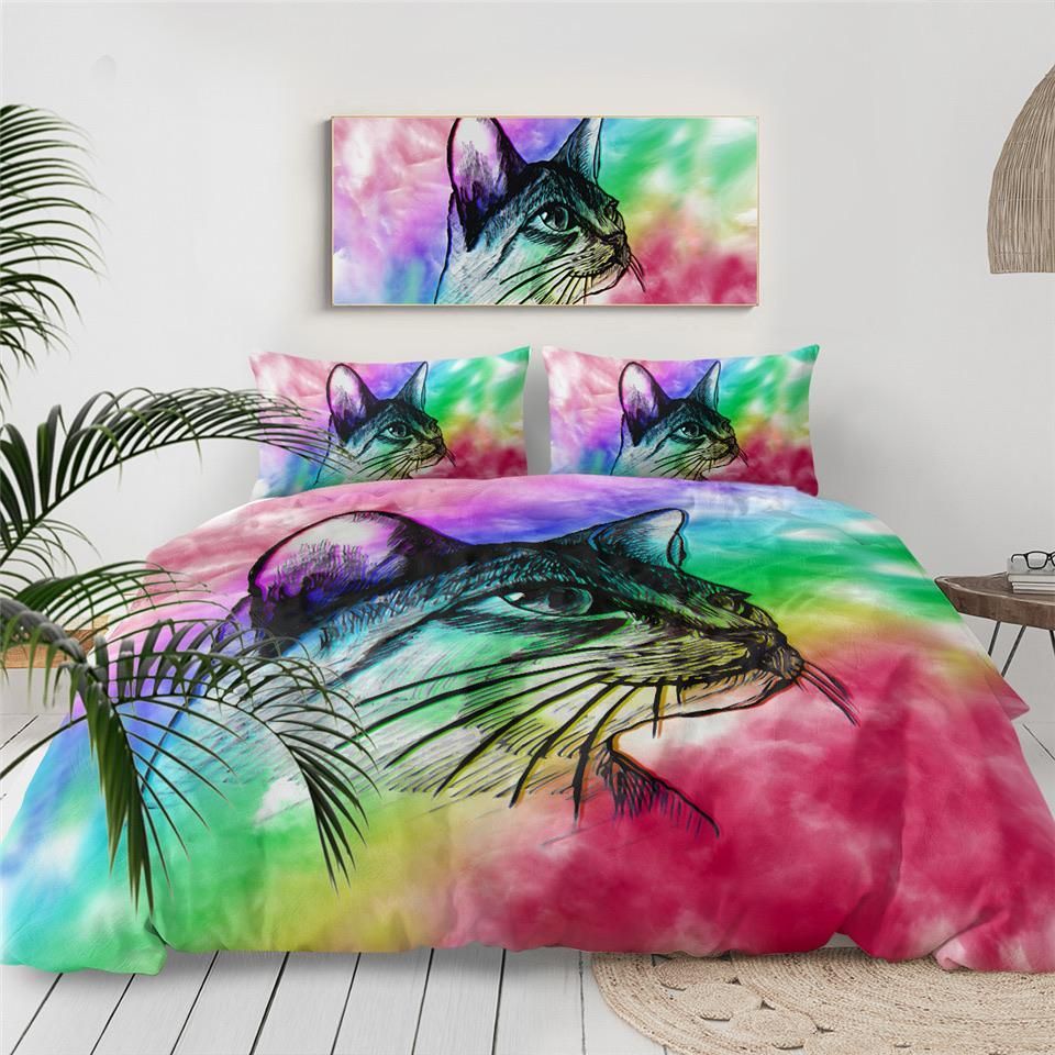 Rainbow Watercolour Cat Bedding Set