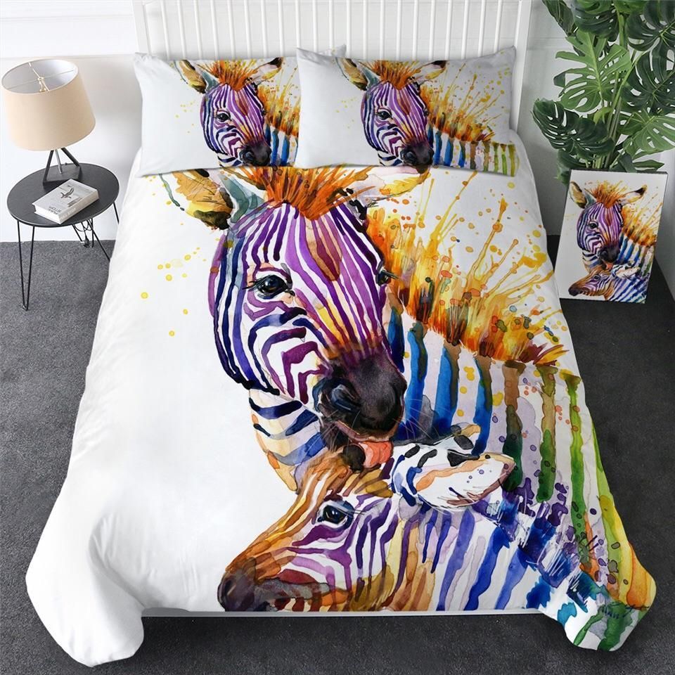 Rainbow Watercolour Zebra Bedding Set