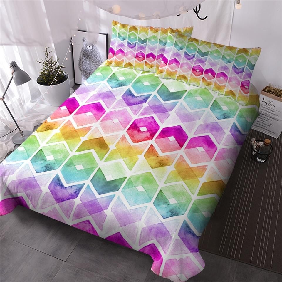 Rainbow Watercolour Zigzag Bedding Set