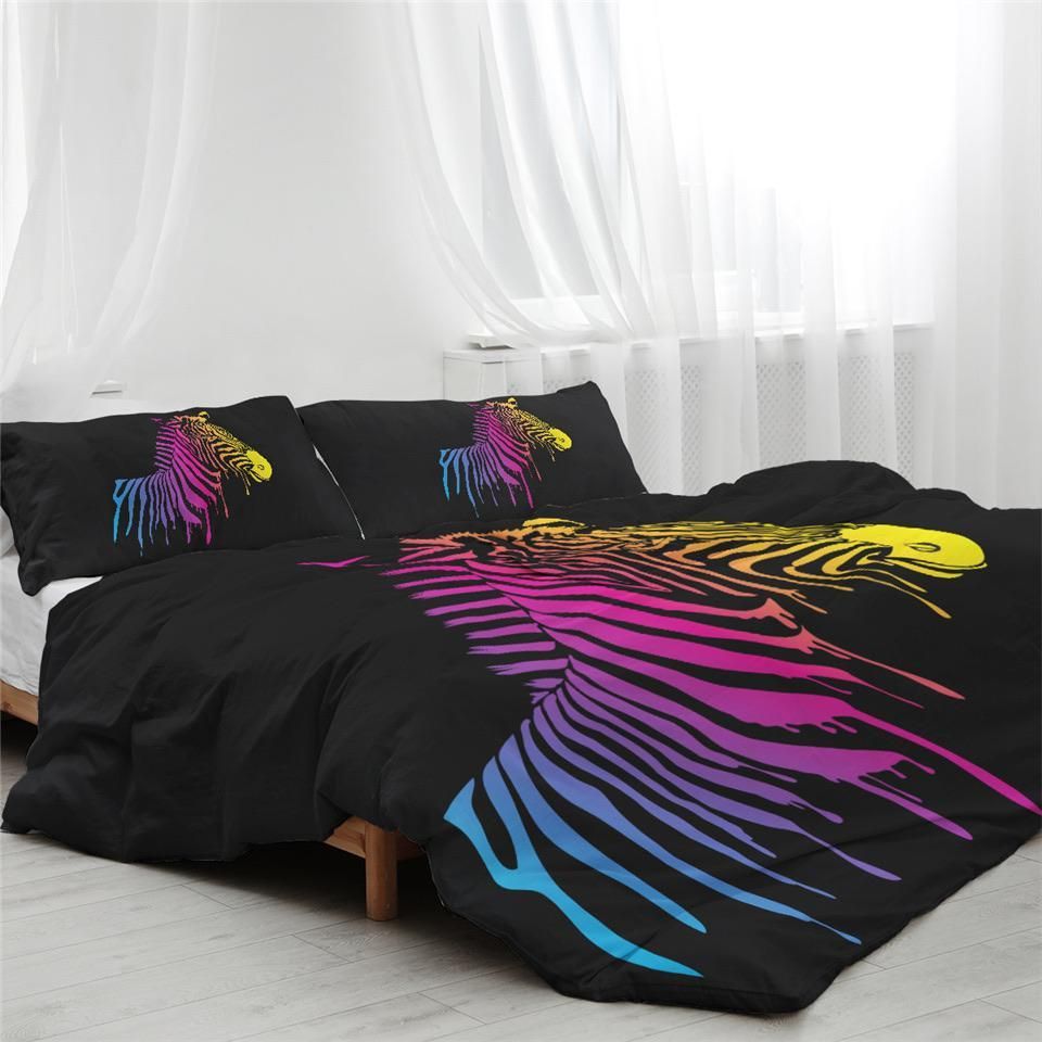 Rainbow Zebra Black Bedding Set