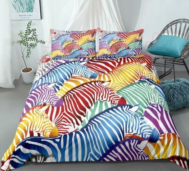 Rainbow Zebra Bedding Set