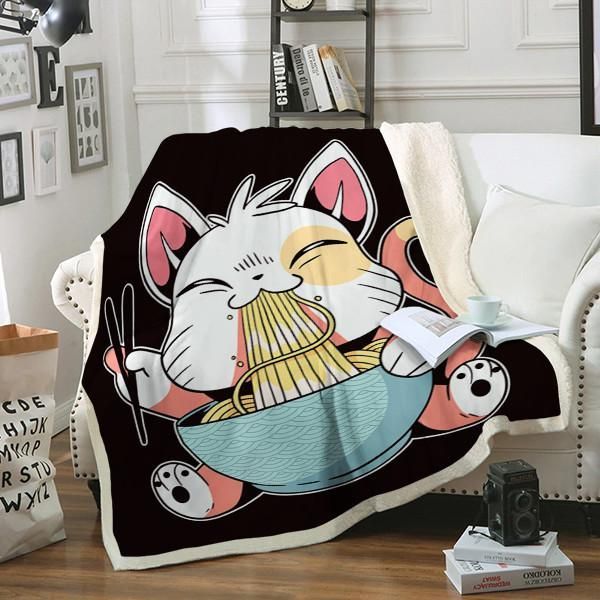 Ramen Cat Sherpa Fleece Blanket