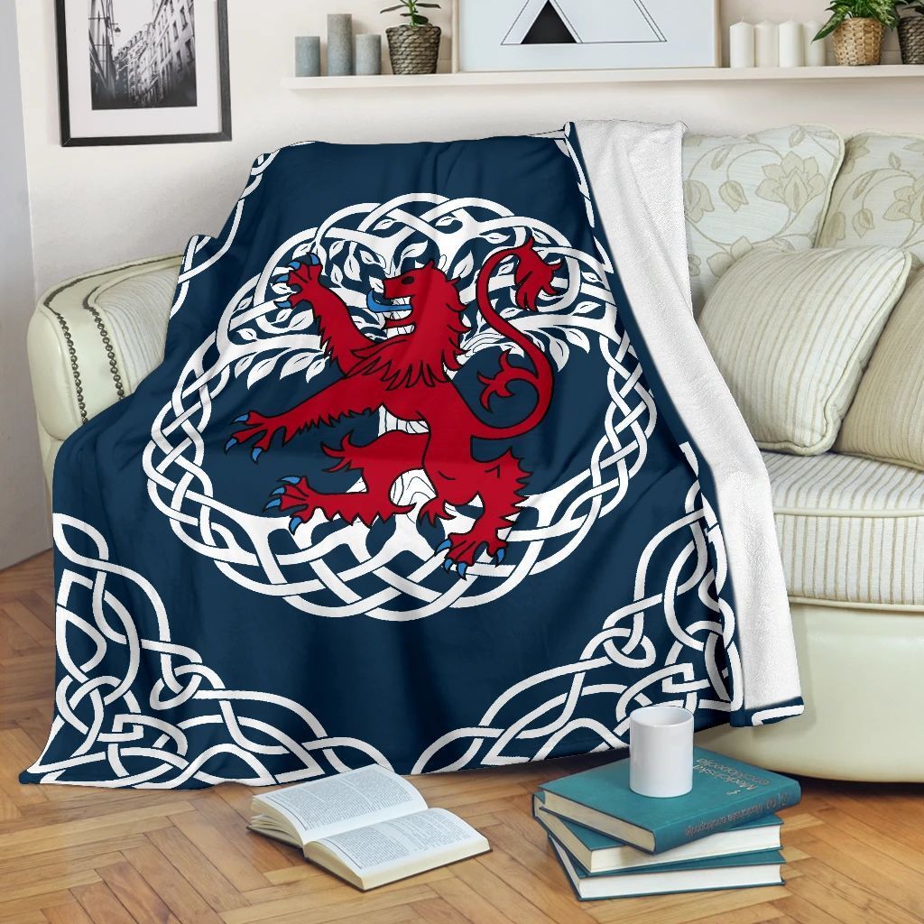 Rampant Lion Celtic Tree Blue Sherpa Fleece Blanket