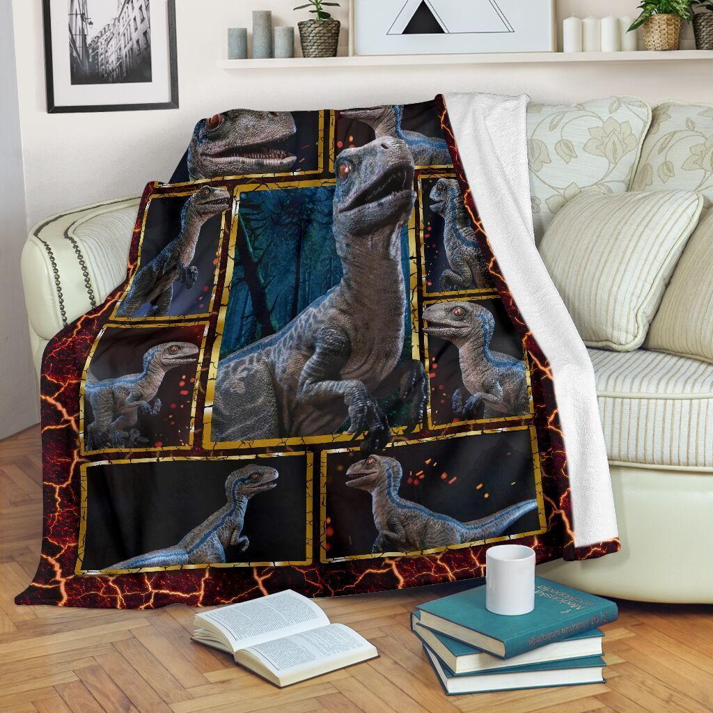 Raptor Blue Dinosaur Velociraptor Sherpa Fleece Blanket