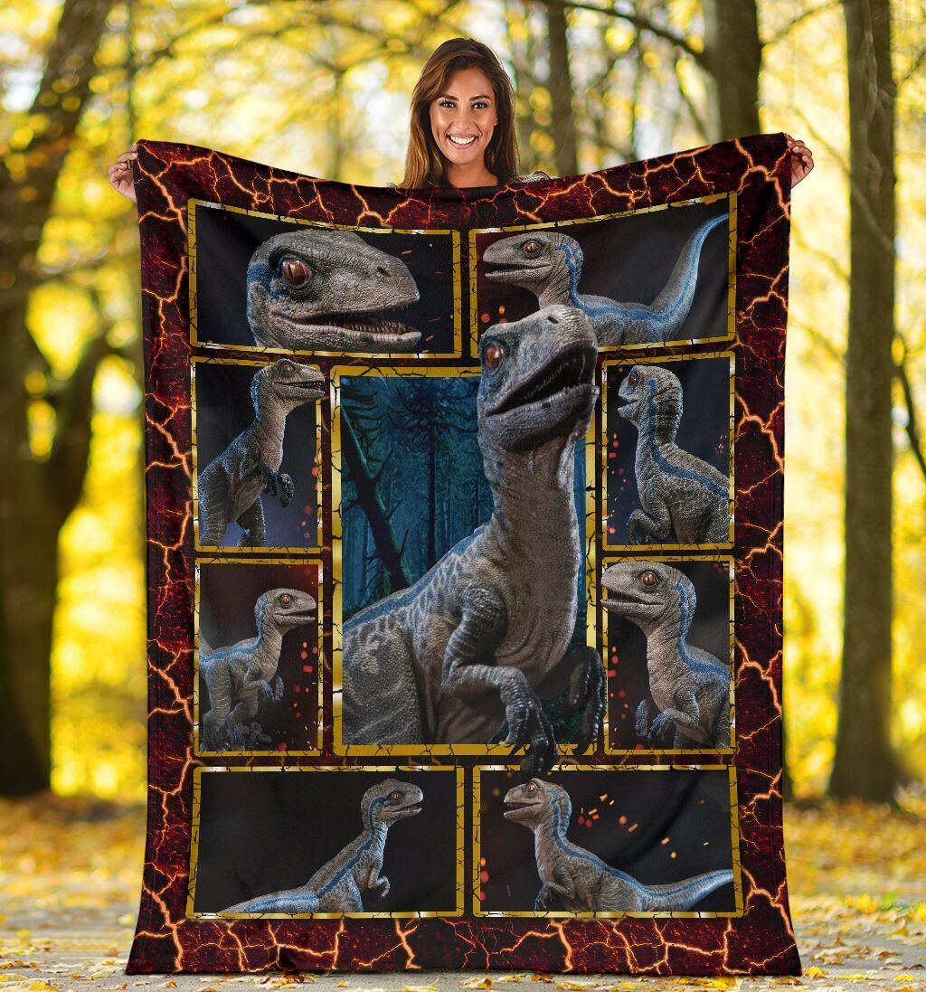Raptor Blue Dinosaur Velociraptor Sherpa Fleece Blanket