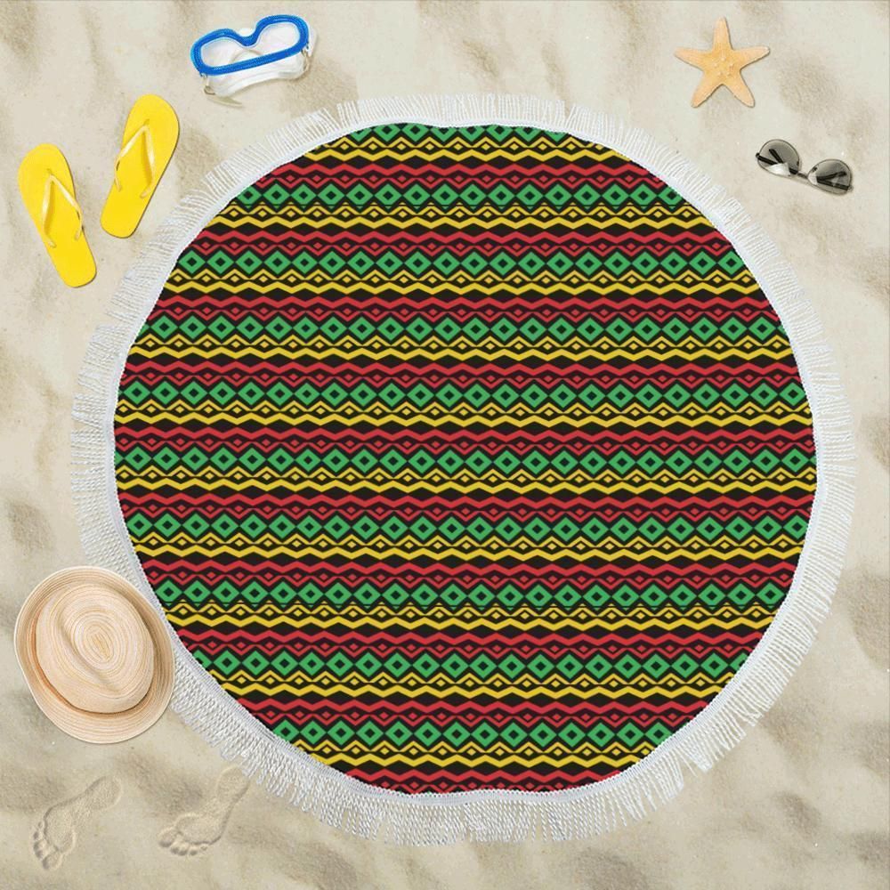 Rasta Reggae Color Themed Round Beach Towel