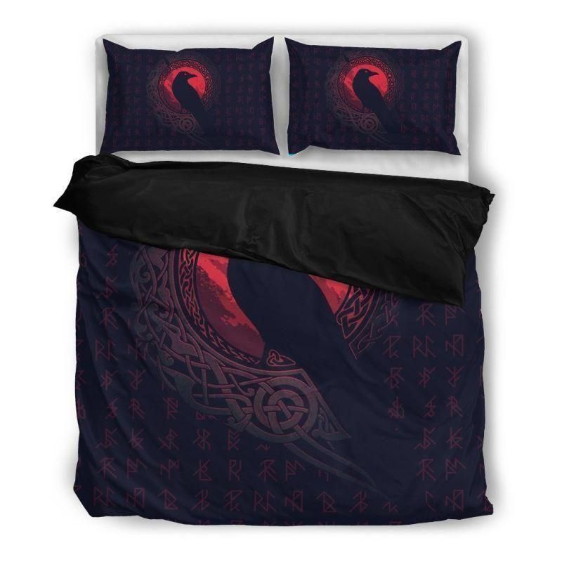 Raven And Odin’s Eye Black Red Bedding Set