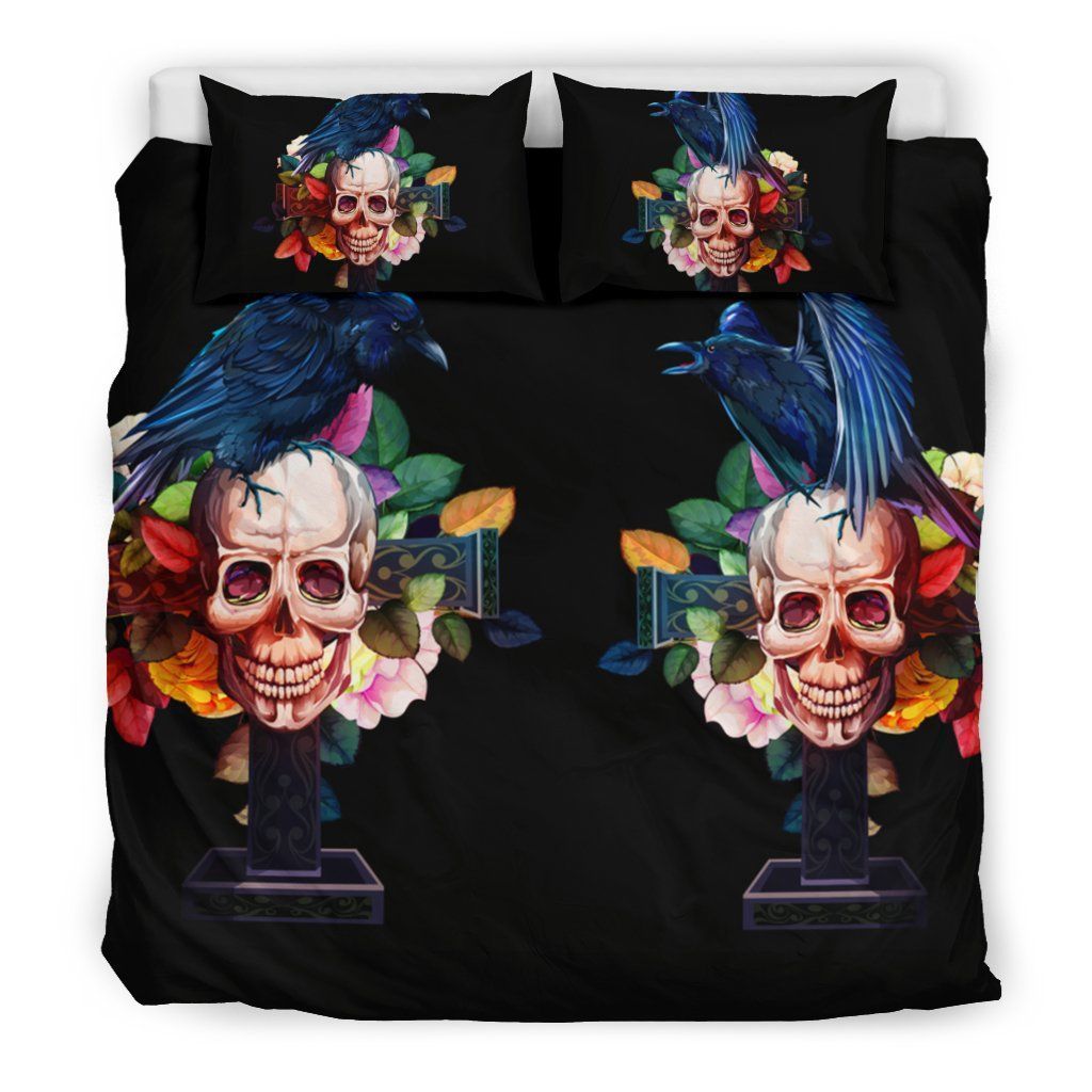 Raven And Skull Bedding Set