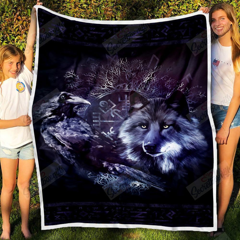 Raven And Wolf Fleece Blanket