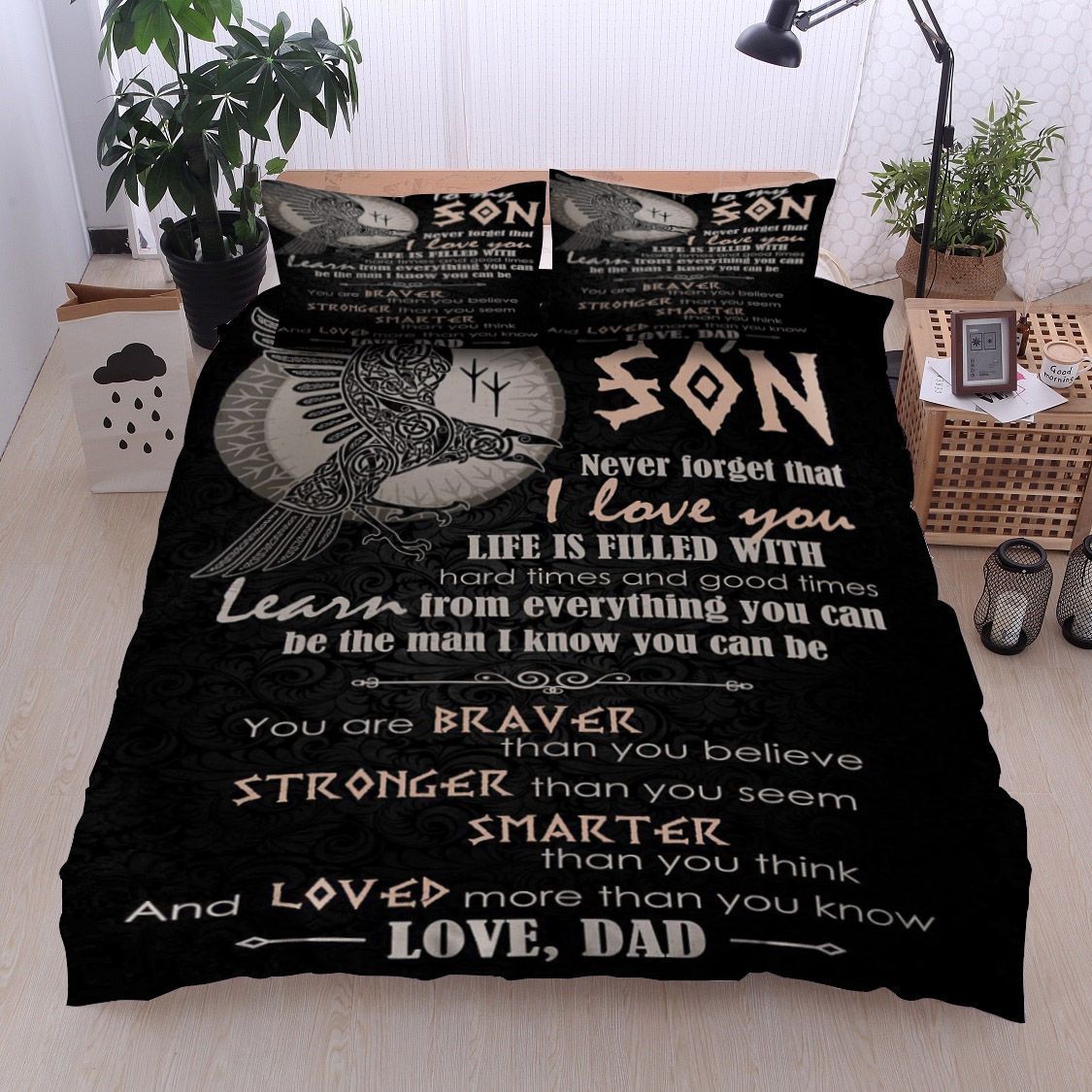 Raven Celtic Viking To My Son Love Dad Bedding Set