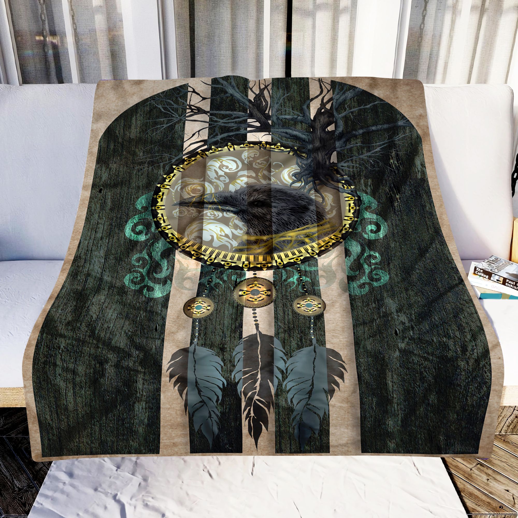 Raven Dreamcatcher Egypt Fleece Blanket