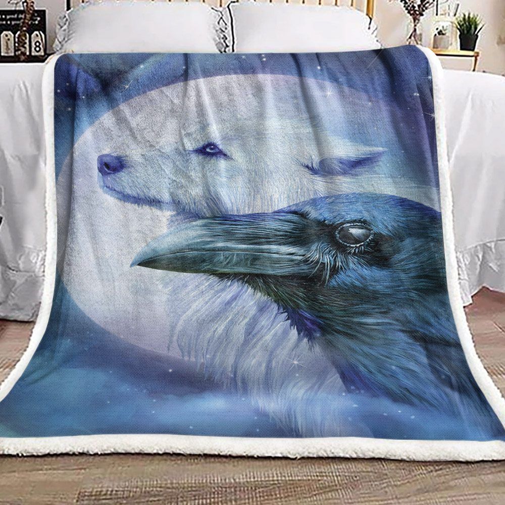 Raven Wolf Moon Sherpa Fleece Blanket