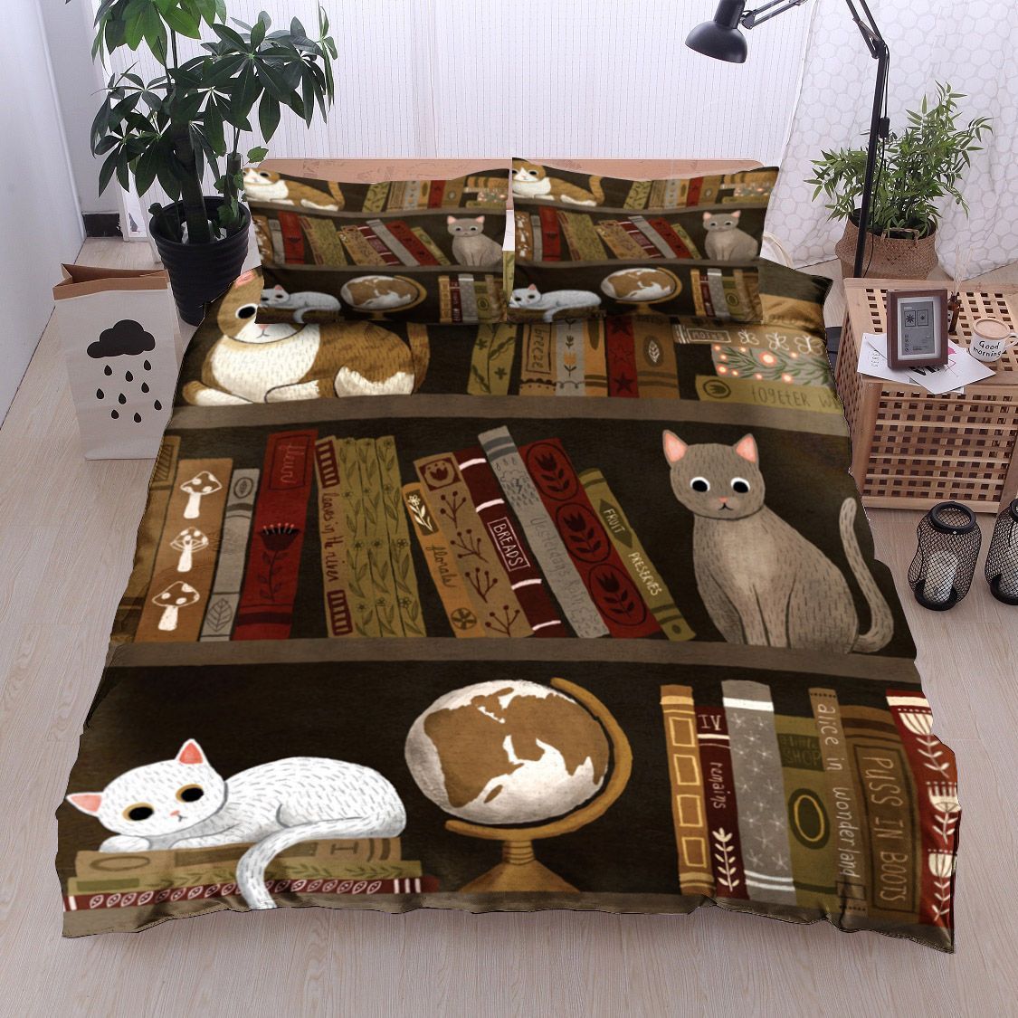 Reading Book And Cat Bedding Set