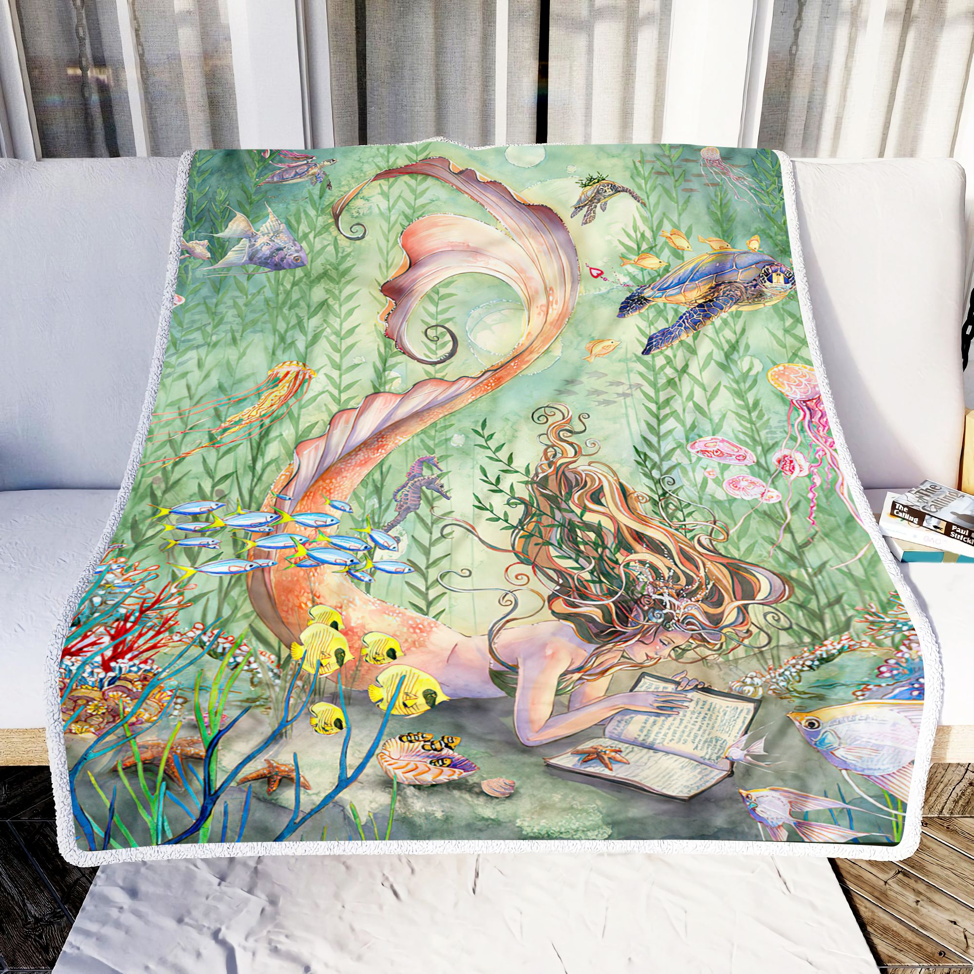 Reading Book Mermaid Fleece Blanket