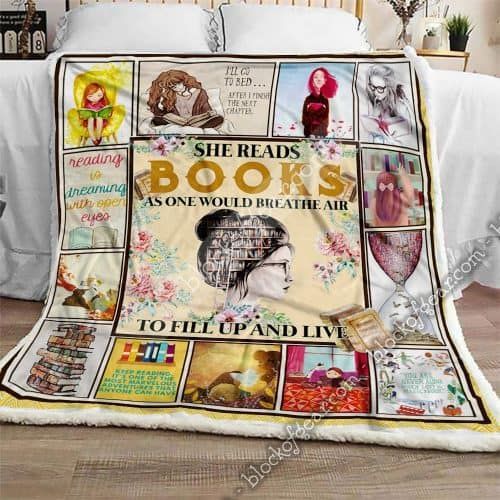 Reading Books Girl Sherpa Fleece Blanket