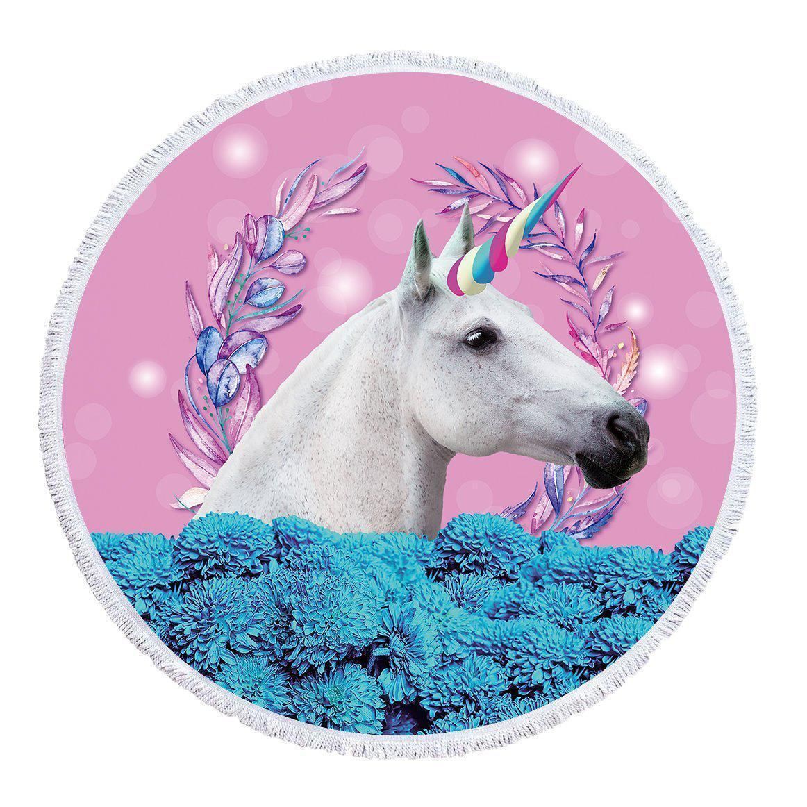 Real Unicorn In Pink Printed Round Beach Towel