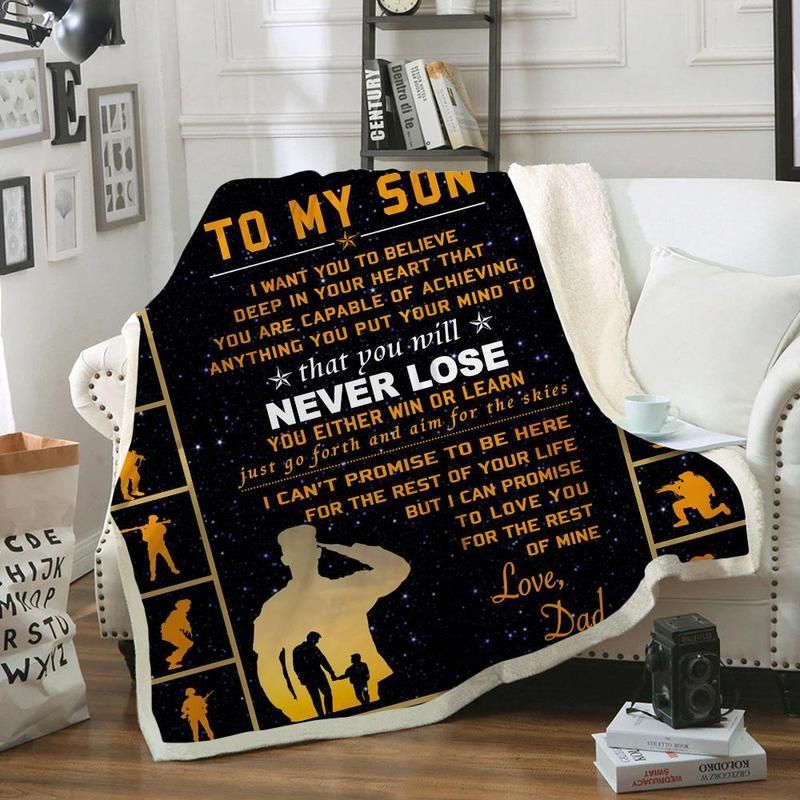 Rectangle Soldier Dad To Son Never Lose Sherpa Fleece Blanket