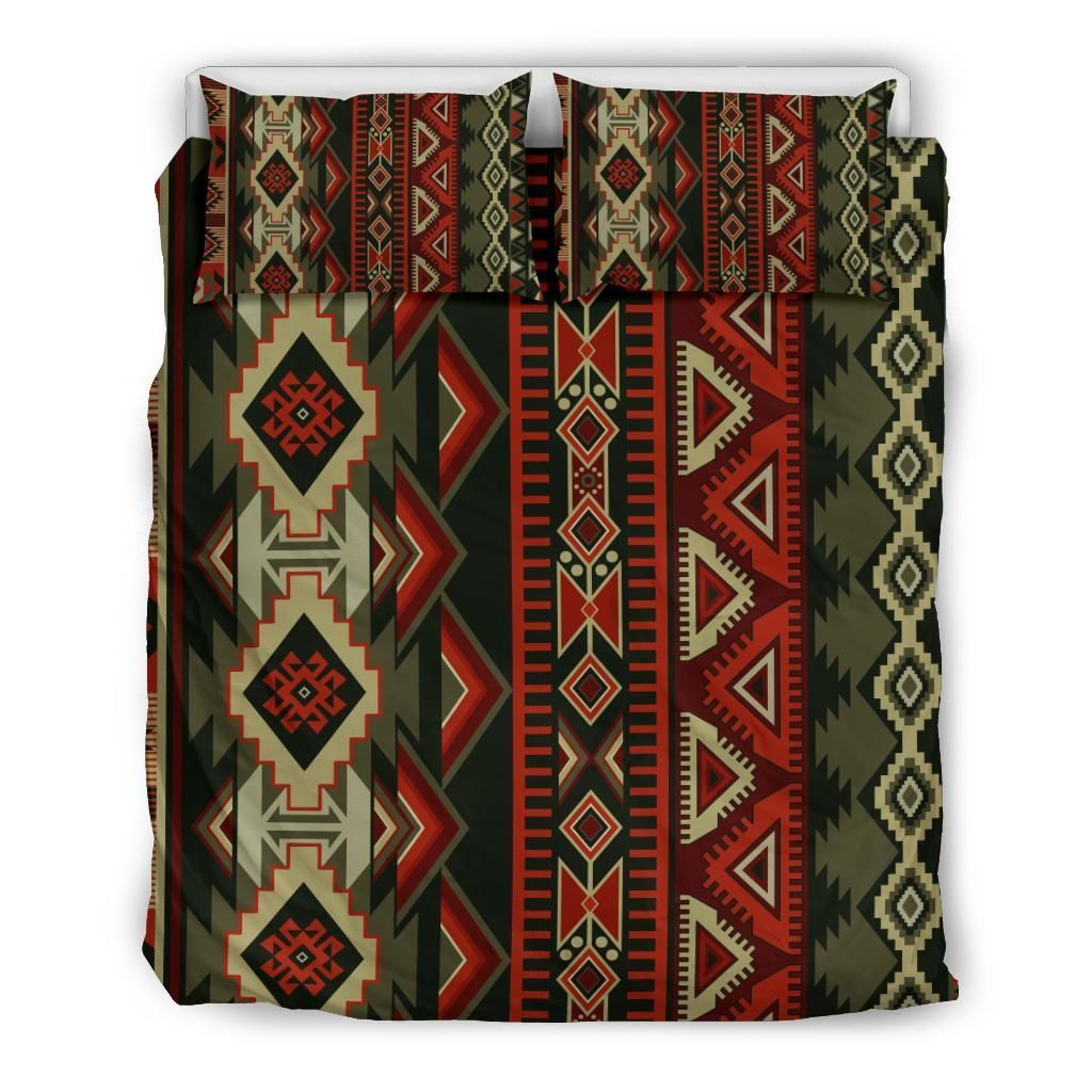 Red And Brown Boho Aztec Bedding Set