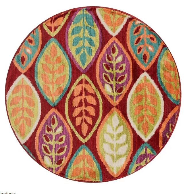 Red And Multi Leaves Round Carpet