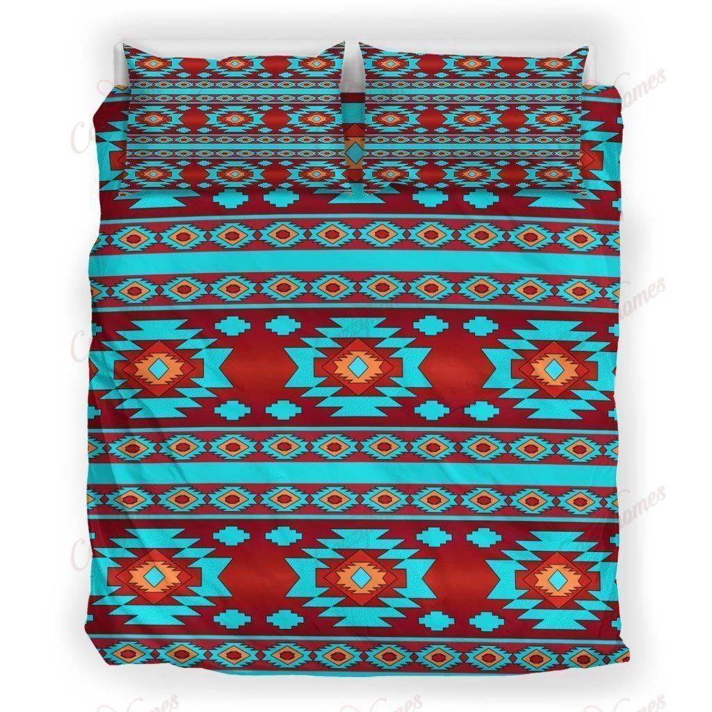 Red And Turquoise Native Pattern Bedding Set