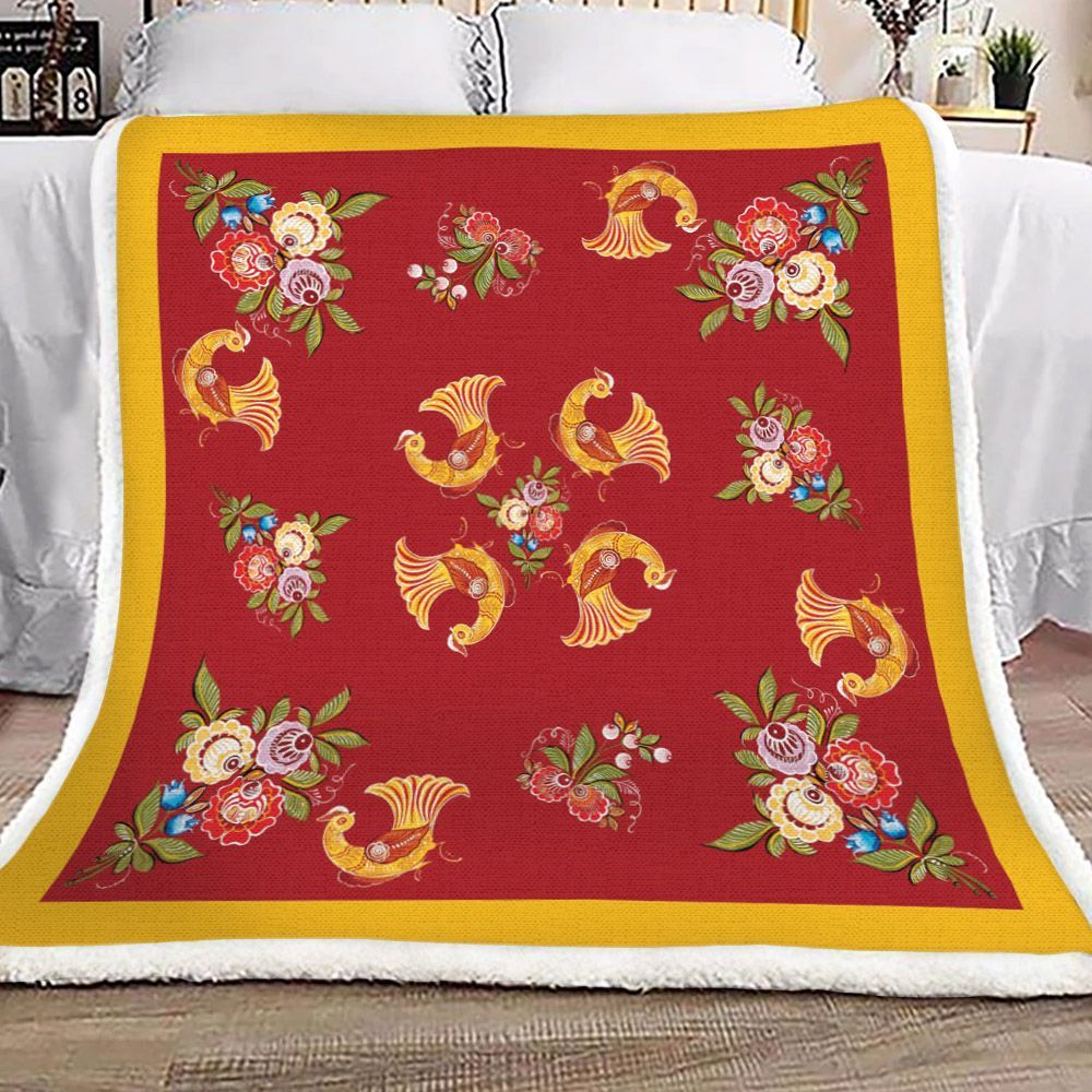 Red And Yellow Flower Birds Sherpa Fleece Blanket