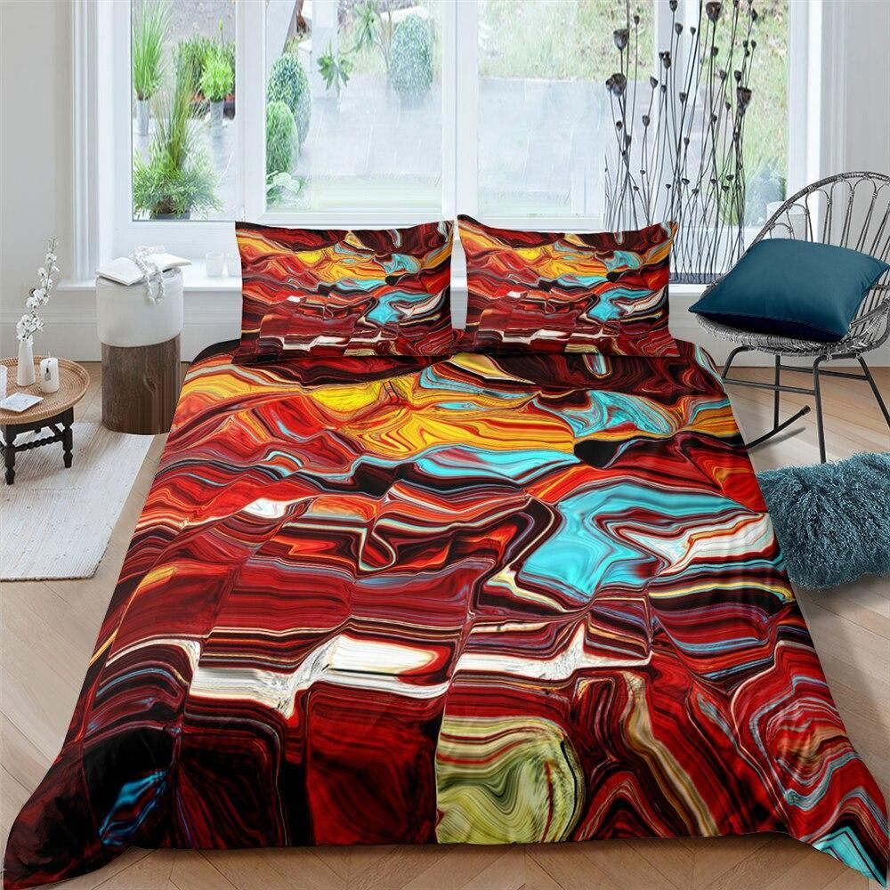 Red And Yellow Optical Illusion Bedding Set
