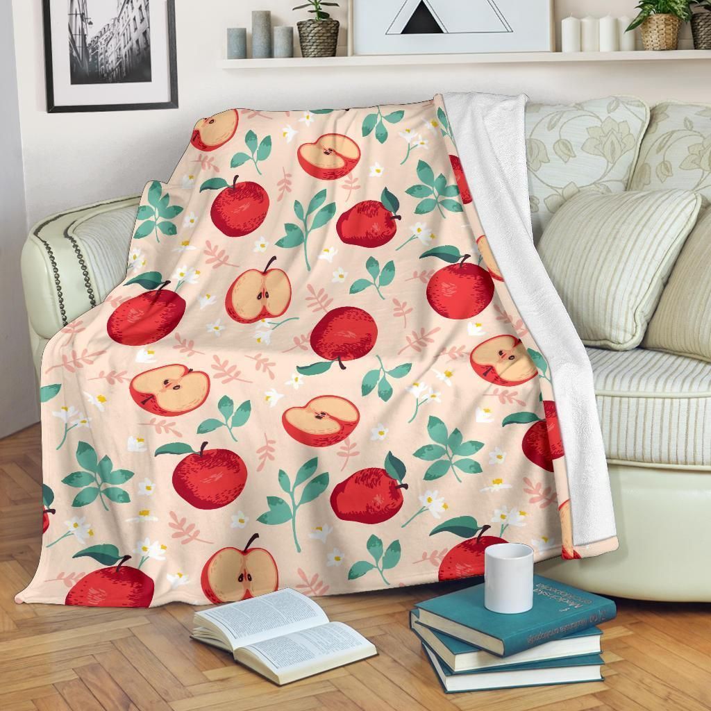 Red Apple Pattern Print Design Pink Fleece Blanket