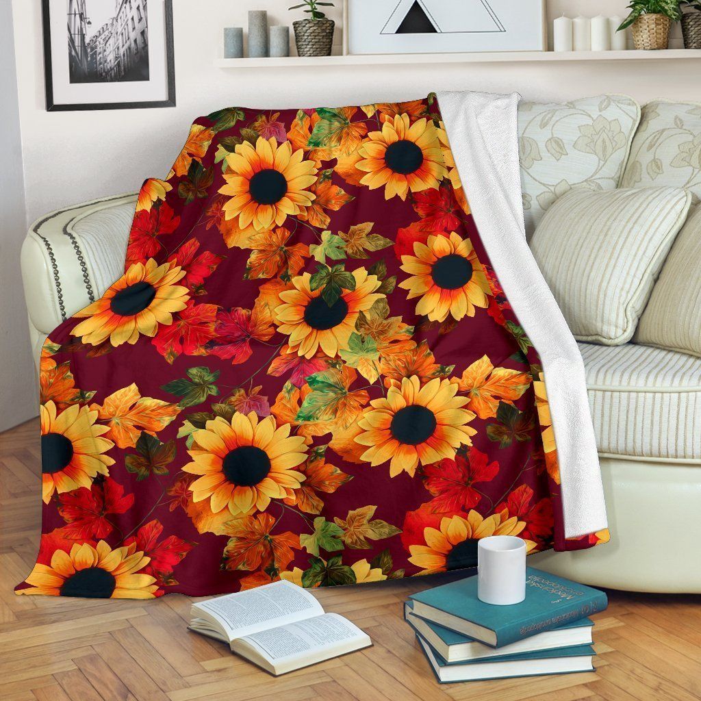 Red Autumn Sunflower Sherpa Fleece Blanket