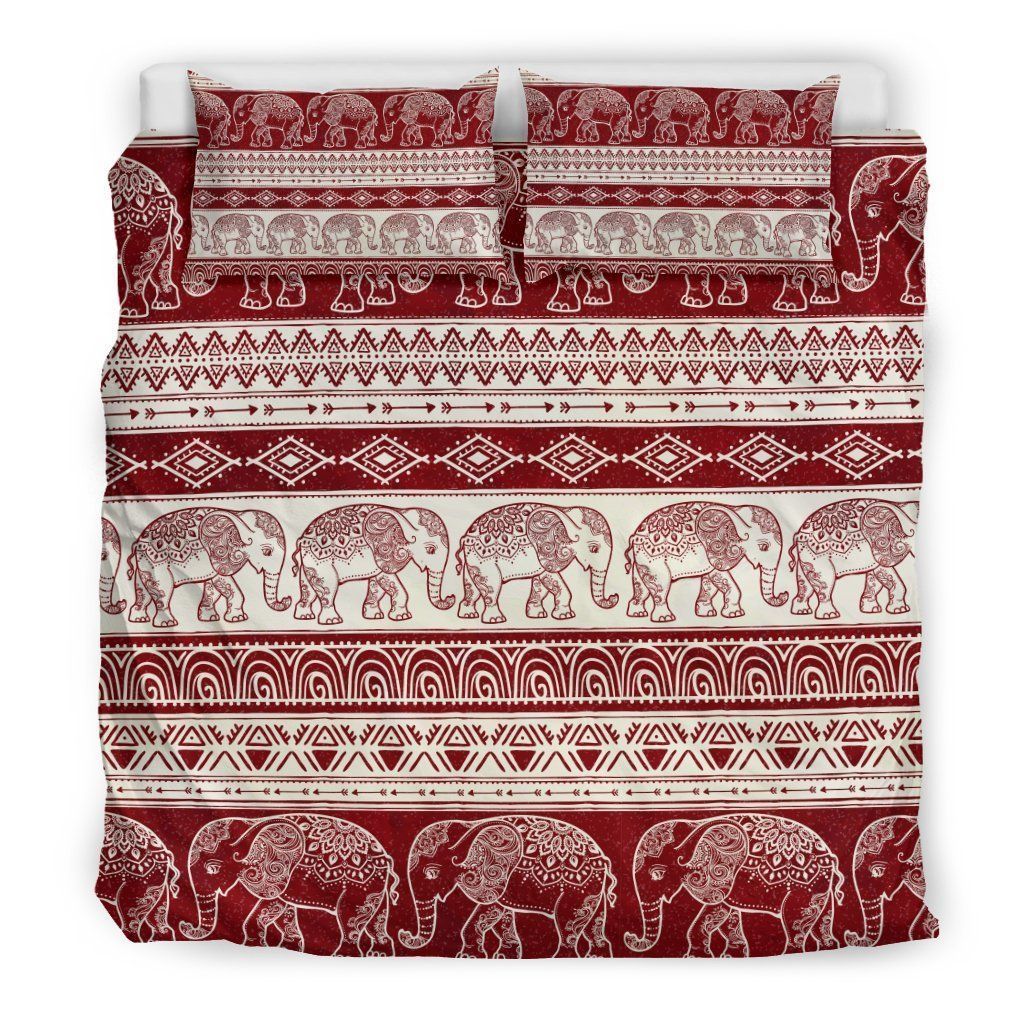 Red Aztec Elephant Bedding Set