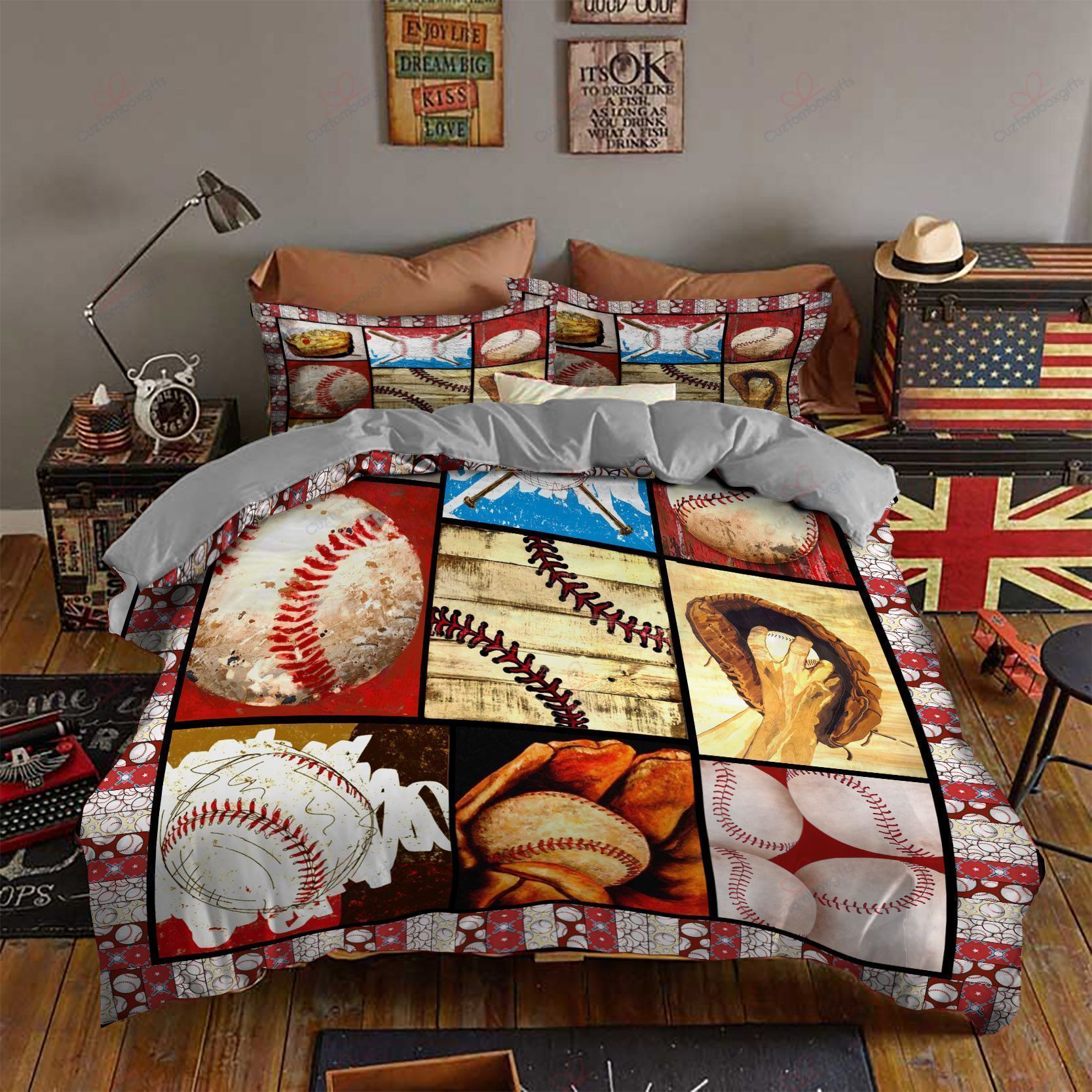 Red Baseball Sport Printed Bedding Set