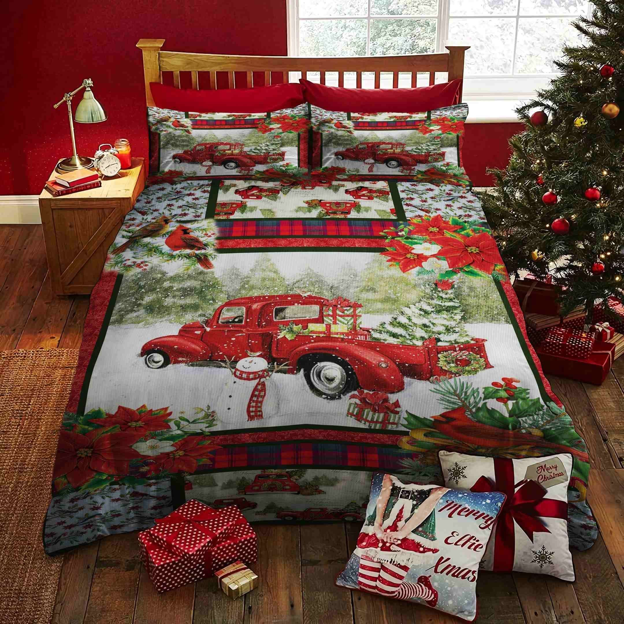 Red Bird Christmas Truck Bedding Set