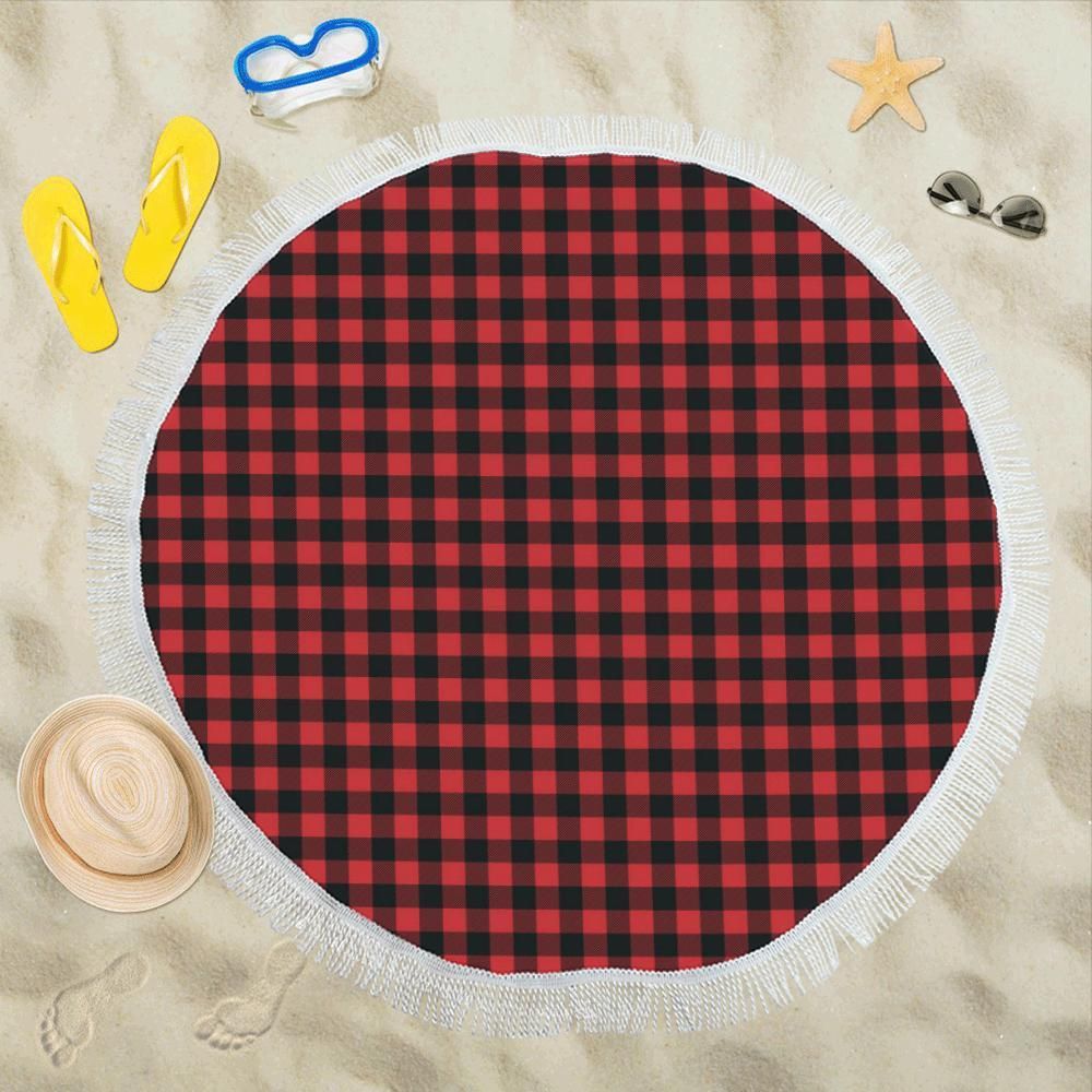Red Black Buffalo Tartan Plaid Pattern Round Beach Towel
