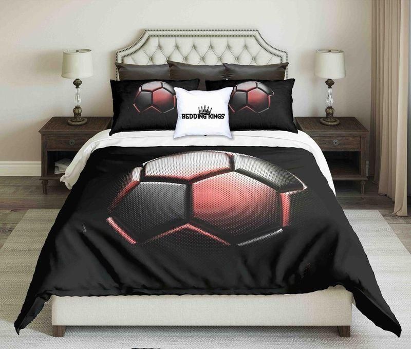 Red Black Football On Black Background Design  Bedding Set