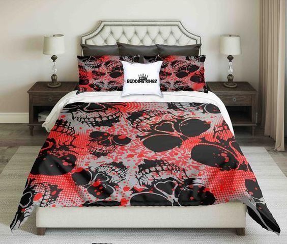 Red Black Skull Bedding Set