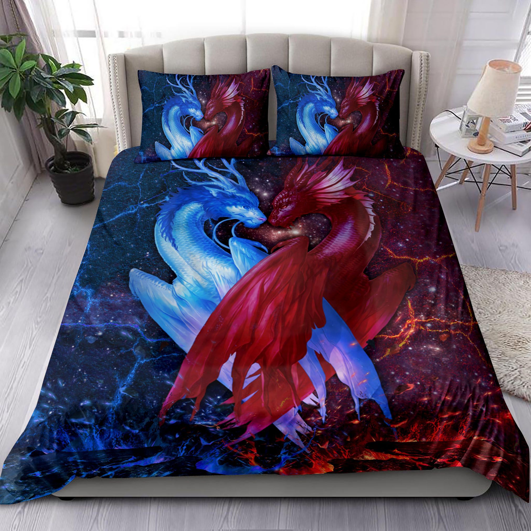 Red Blue Lava Dragon Bedding Set