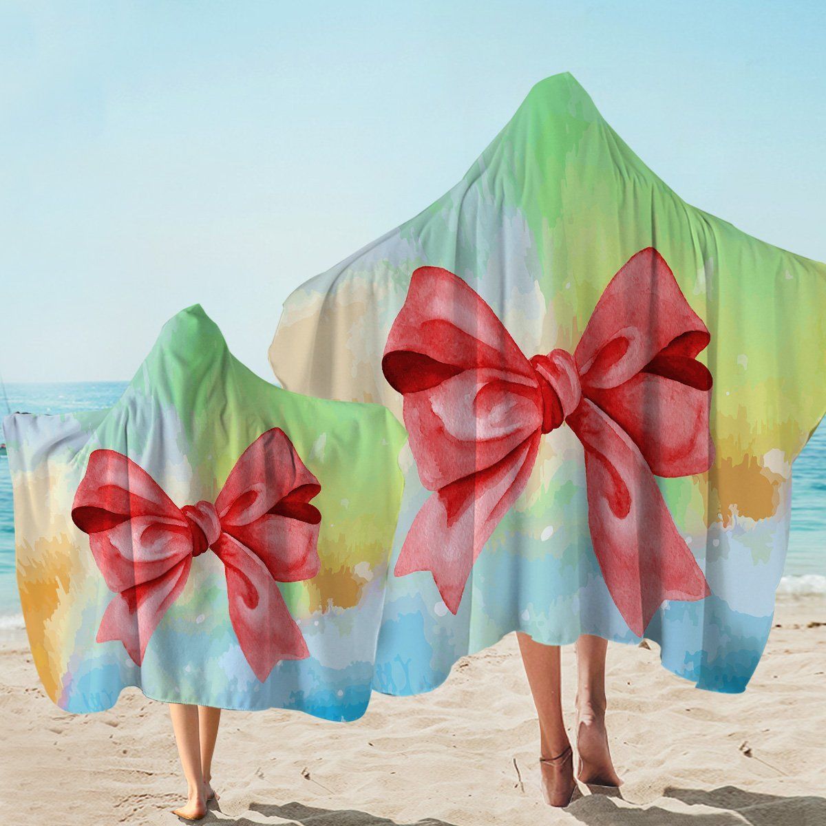 Red Bow Tie Colorful Background Printed Hooded Towel