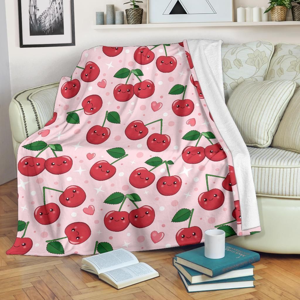 Red Bunch Of Cherry Pattern Print Design Fleece Blanket