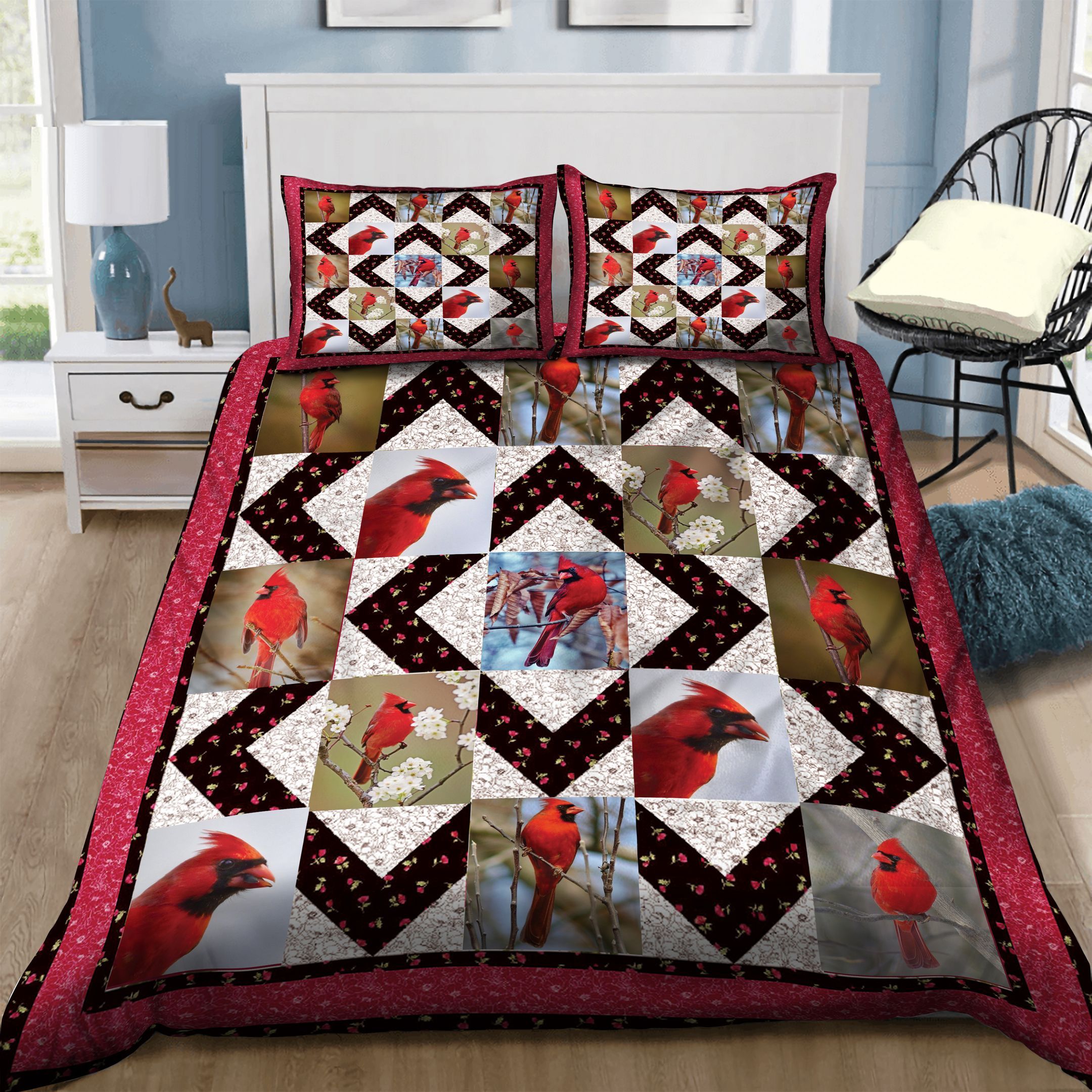 Red Cardinal Bird  Bedding Set