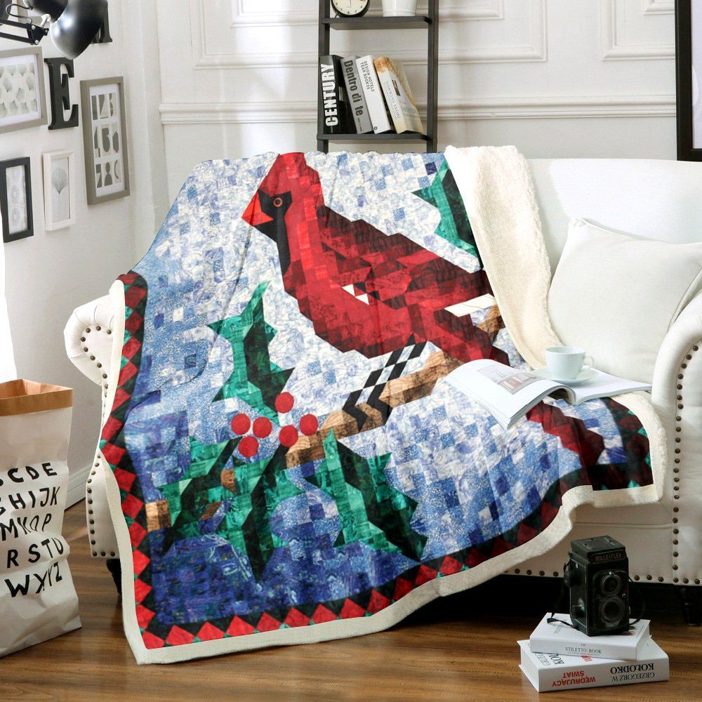 Red Cardinal Bird Sherpa Fleece Blanket
