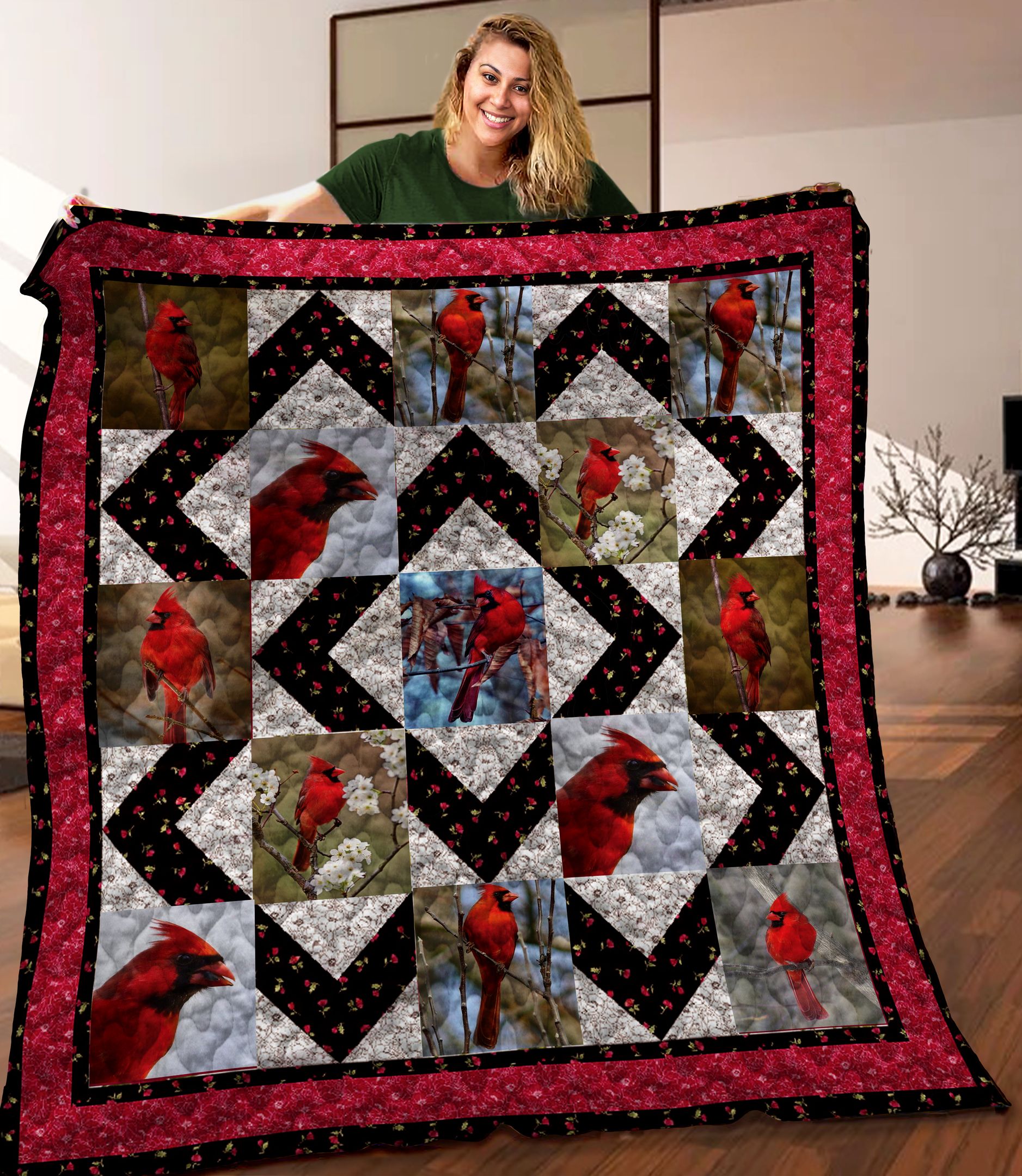 Red Cardinal Bird Quilt Blanket C9B060602HD